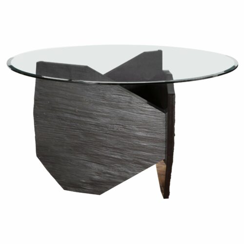 Black Marble Slate Dining Table with Grey Mirror Top Signed by Frederic Saulou 1