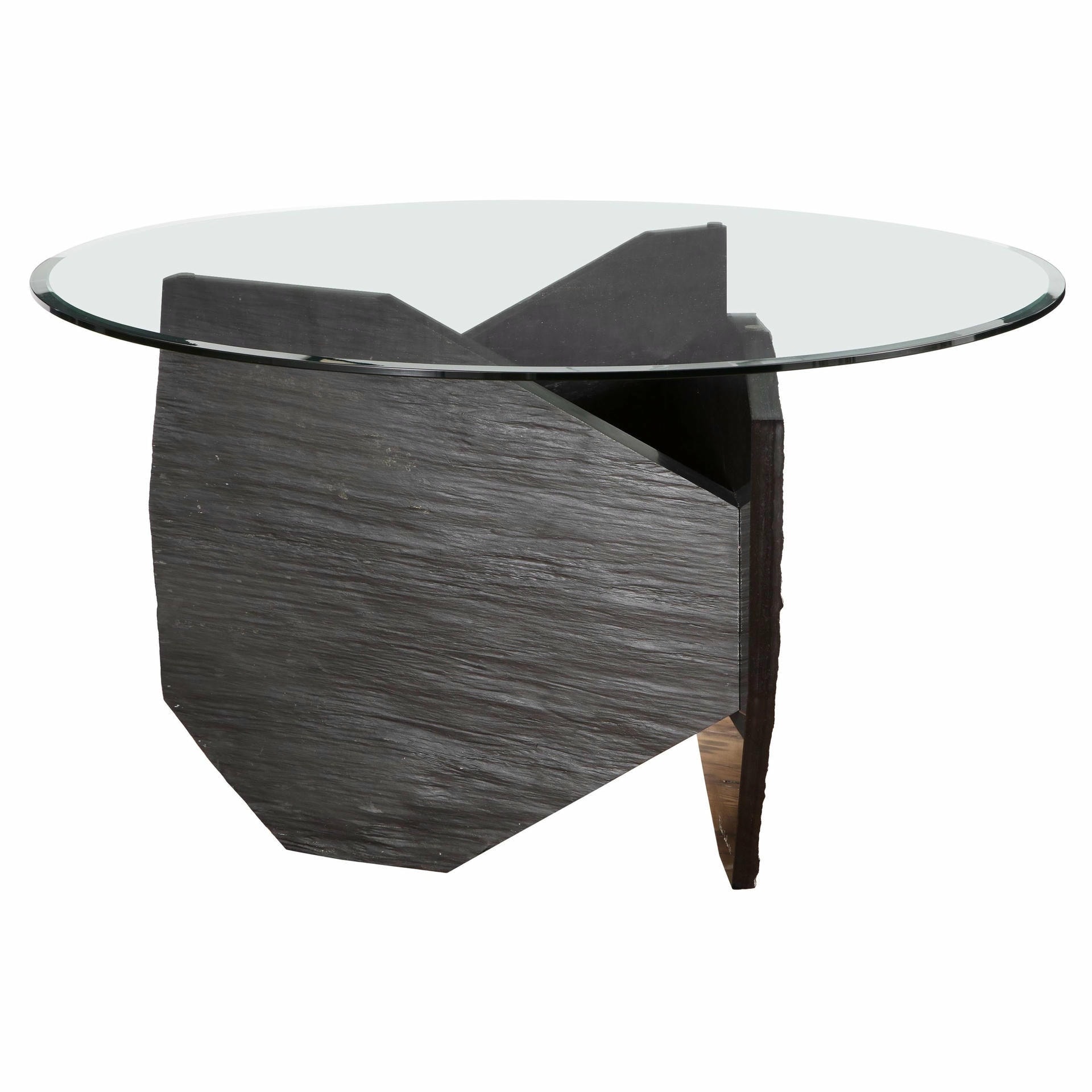 Black Marble Slate Dining Table with Grey Mirror Top Signed by Frederic Saulou 1