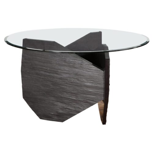 Black Marble Slate Dining Table with Grey Mirror Top Signed by Frederic Saulou 1