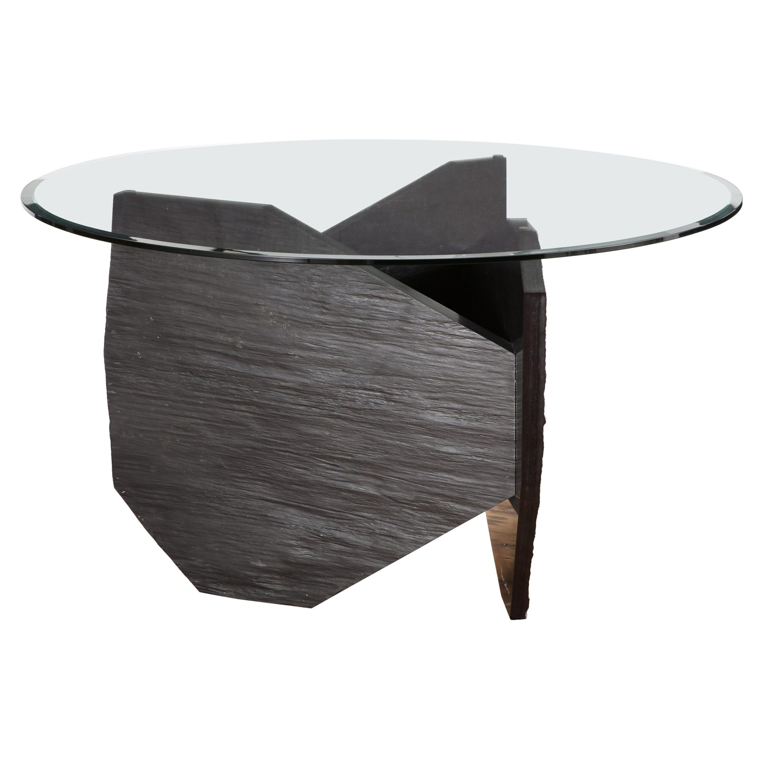 Black Marble Slate Dining Table with Grey Mirror Top Signed by Frederic Saulou 1