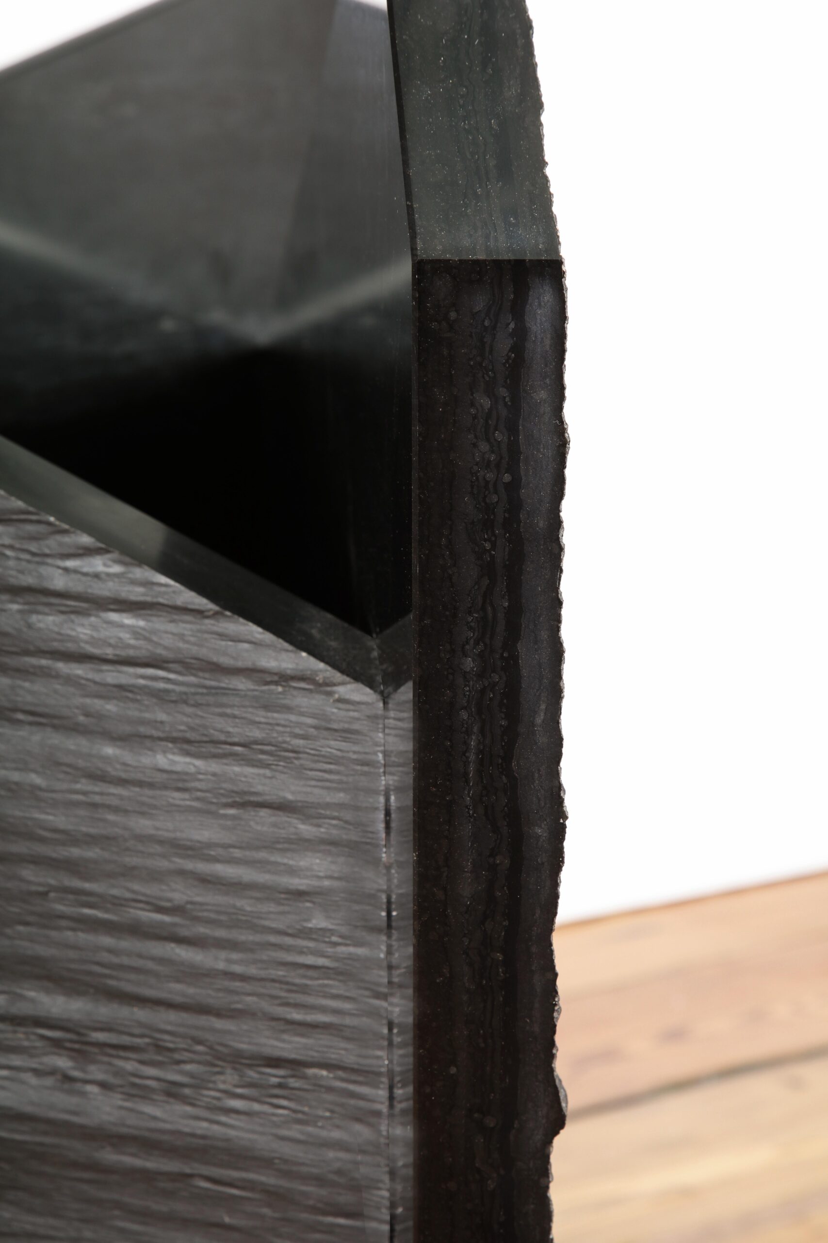 Black Marble Slate Dining Table with Grey Mirror Top Signed by Frederic Saulou 3