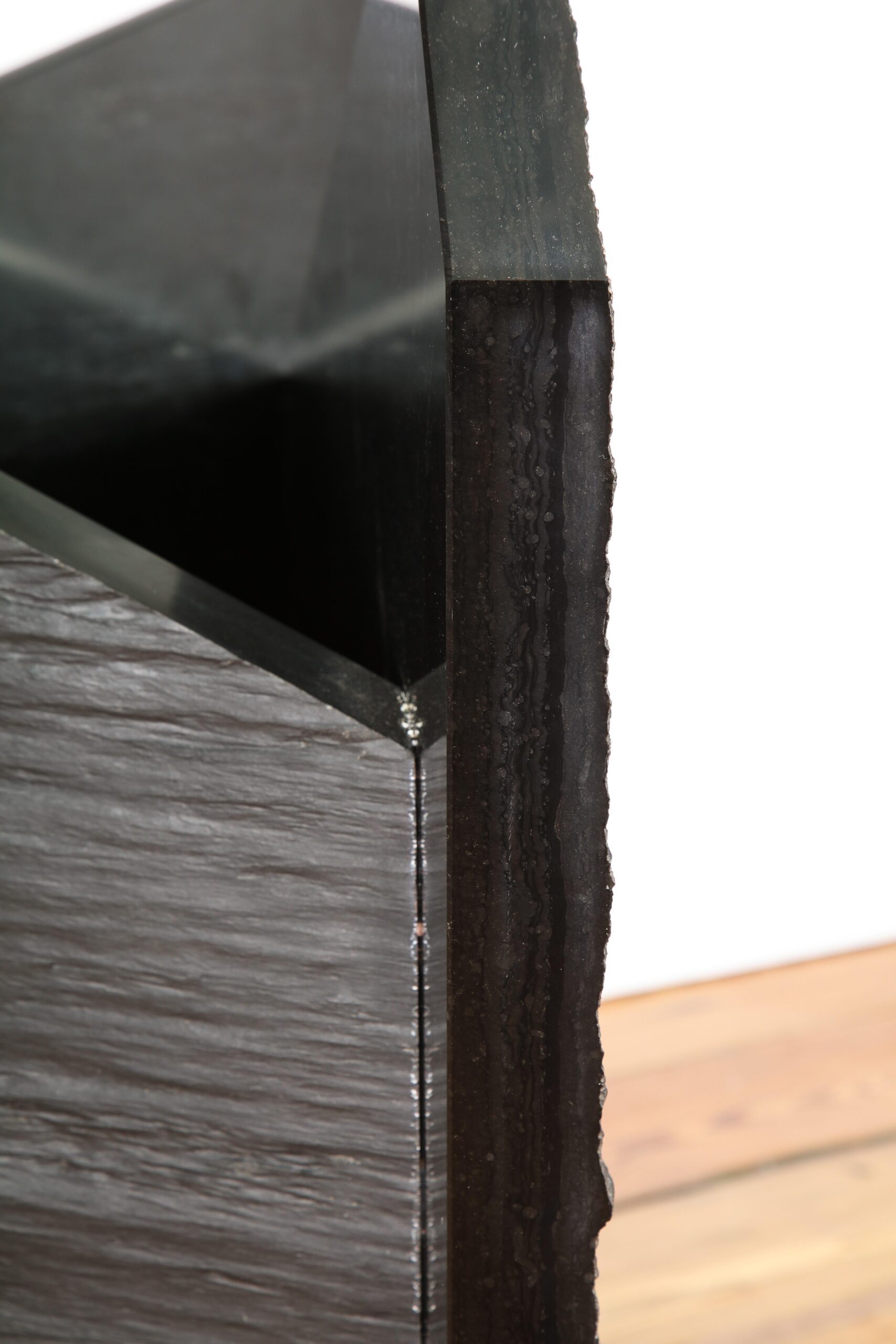 Black Marble Slate Dining Table with Grey Mirror Top Signed by Frederic Saulou 6