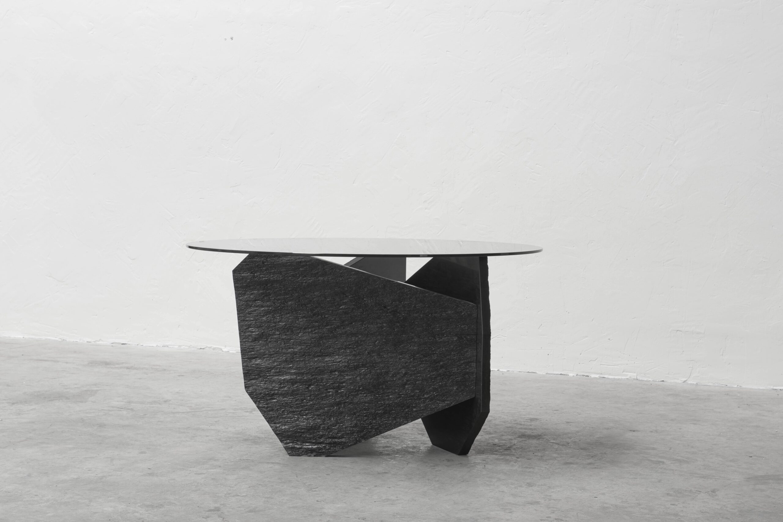 Black Marble Slate Dining Table with Grey Mirror Top Signed by Frederic Saulou 8