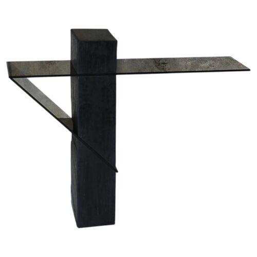Black Slate Console with Horizontal Smoky Glass Top by Frederic Saulou 1