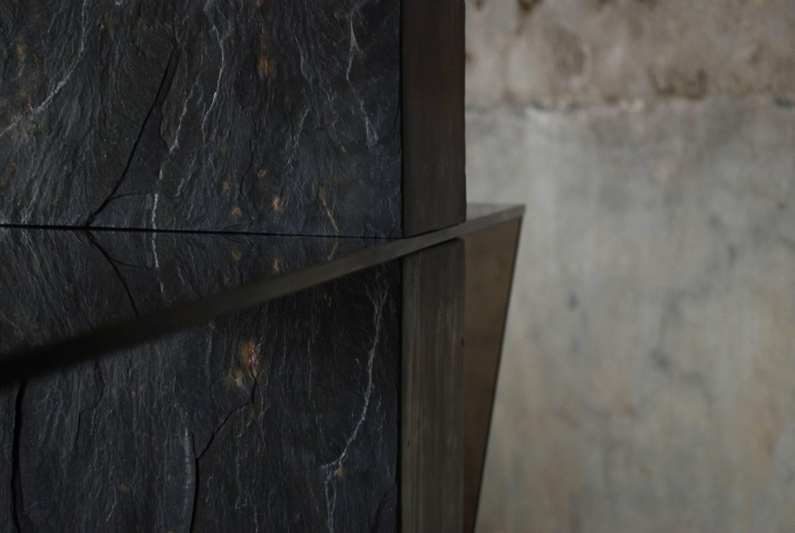 Black Slate Console with Horizontal Smoky Glass Top by Frederic Saulou 5