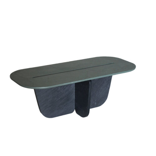 Central Groove Rounded Rectangular Green Black Coffee Table by Frederic Saulou 1