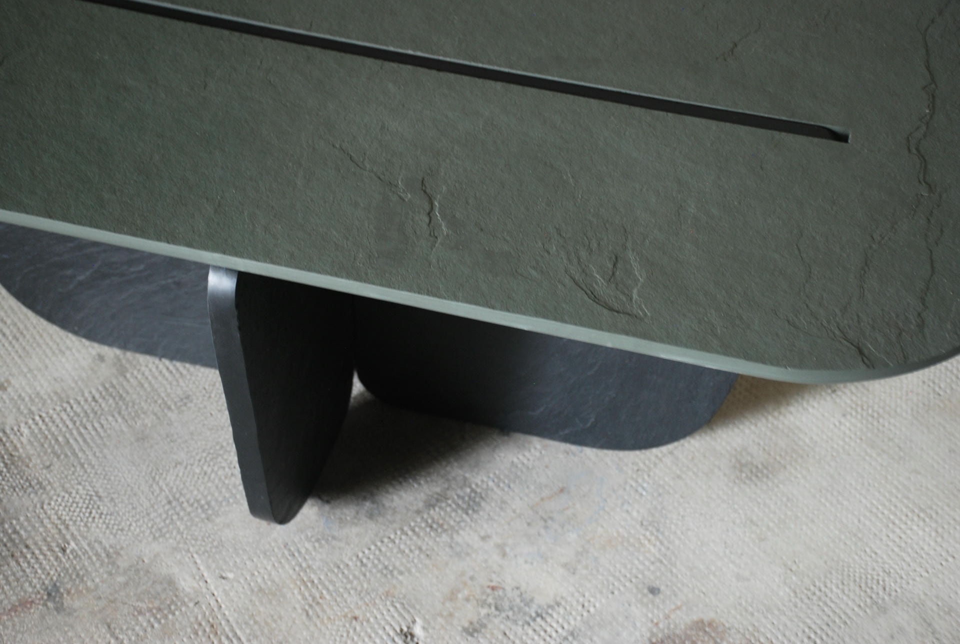 Central Groove Rounded Rectangular Green Black Coffee Table by Frederic Saulou 3