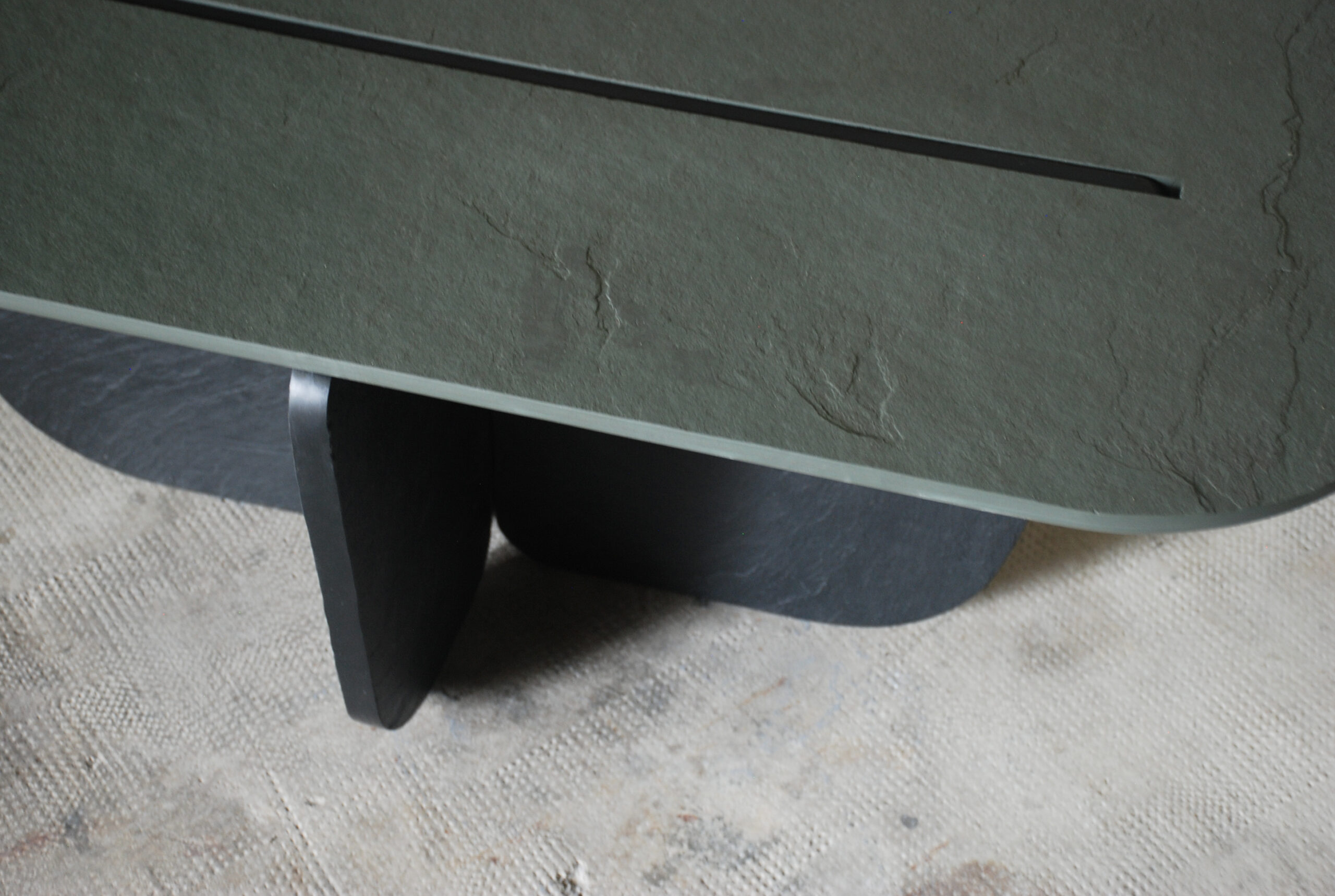 Central Groove Rounded Rectangular Green Black Coffee Table by Frederic Saulou 3