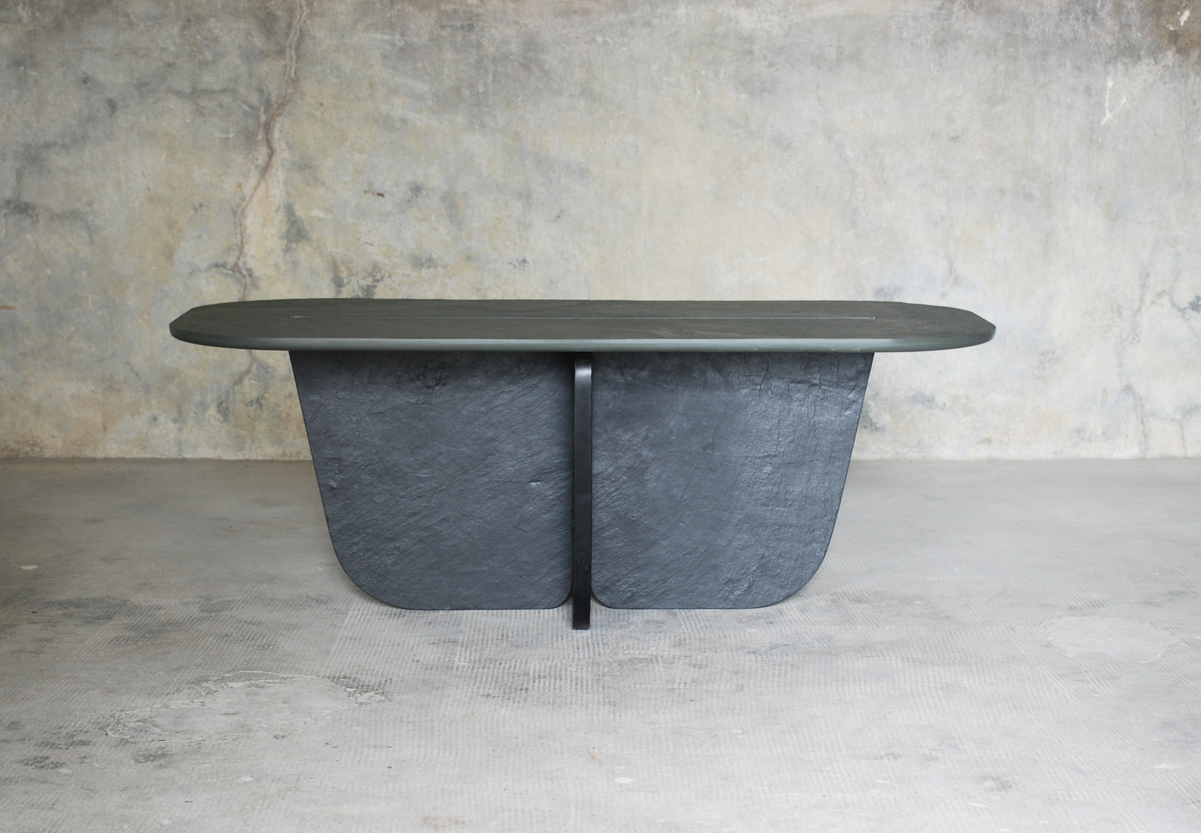 Central Groove Rounded Rectangular Green Black Coffee Table by Frederic Saulou 5