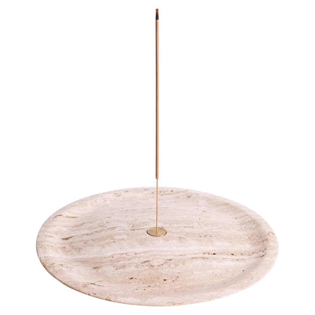Contemporary Light BeigeTravertine Incense Plate by Henry Wilson 1