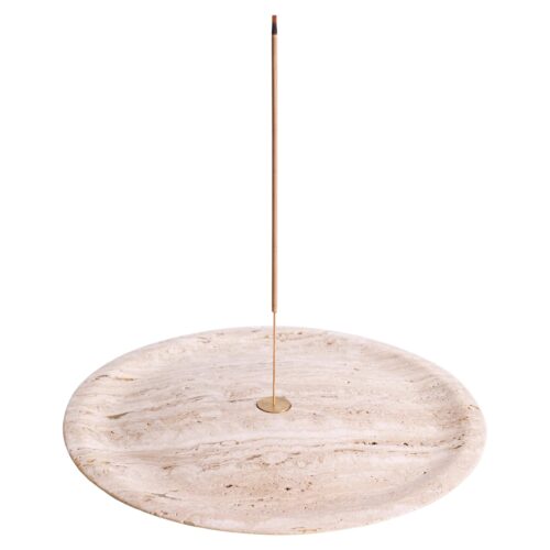 Contemporary Light BeigeTravertine Incense Plate by Henry Wilson 1