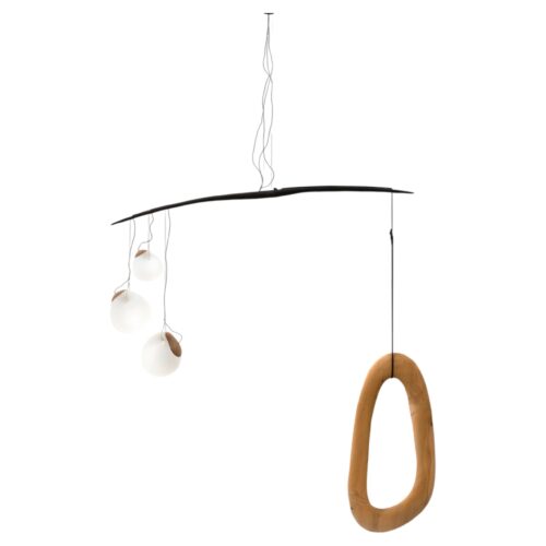 Curved Arch and Suspended Spheres Contemporary Wood Pendant by Jrme Pereira 1