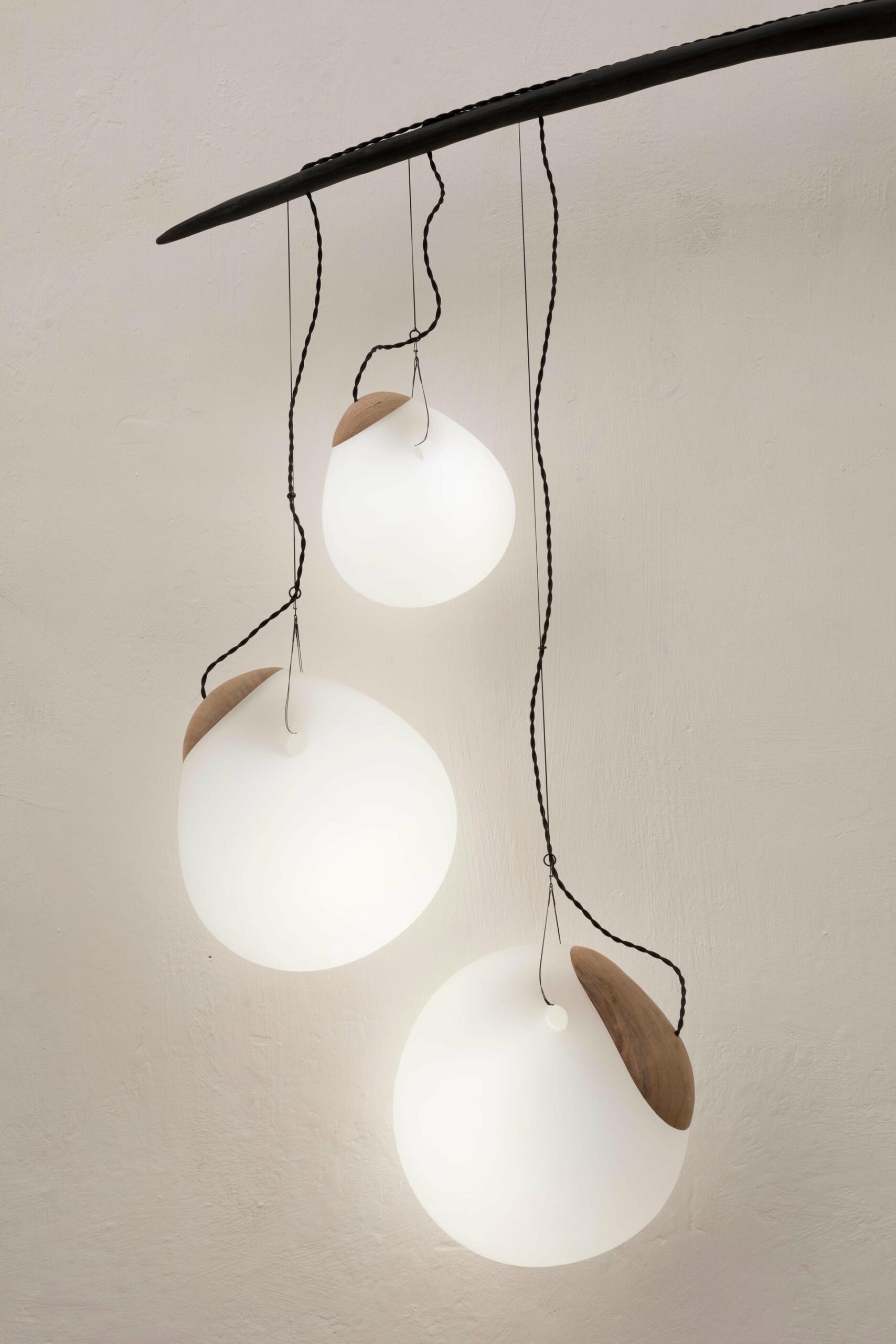 Curved Arch and Suspended Spheres Contemporary Wood Pendant by Jrme Pereira 3