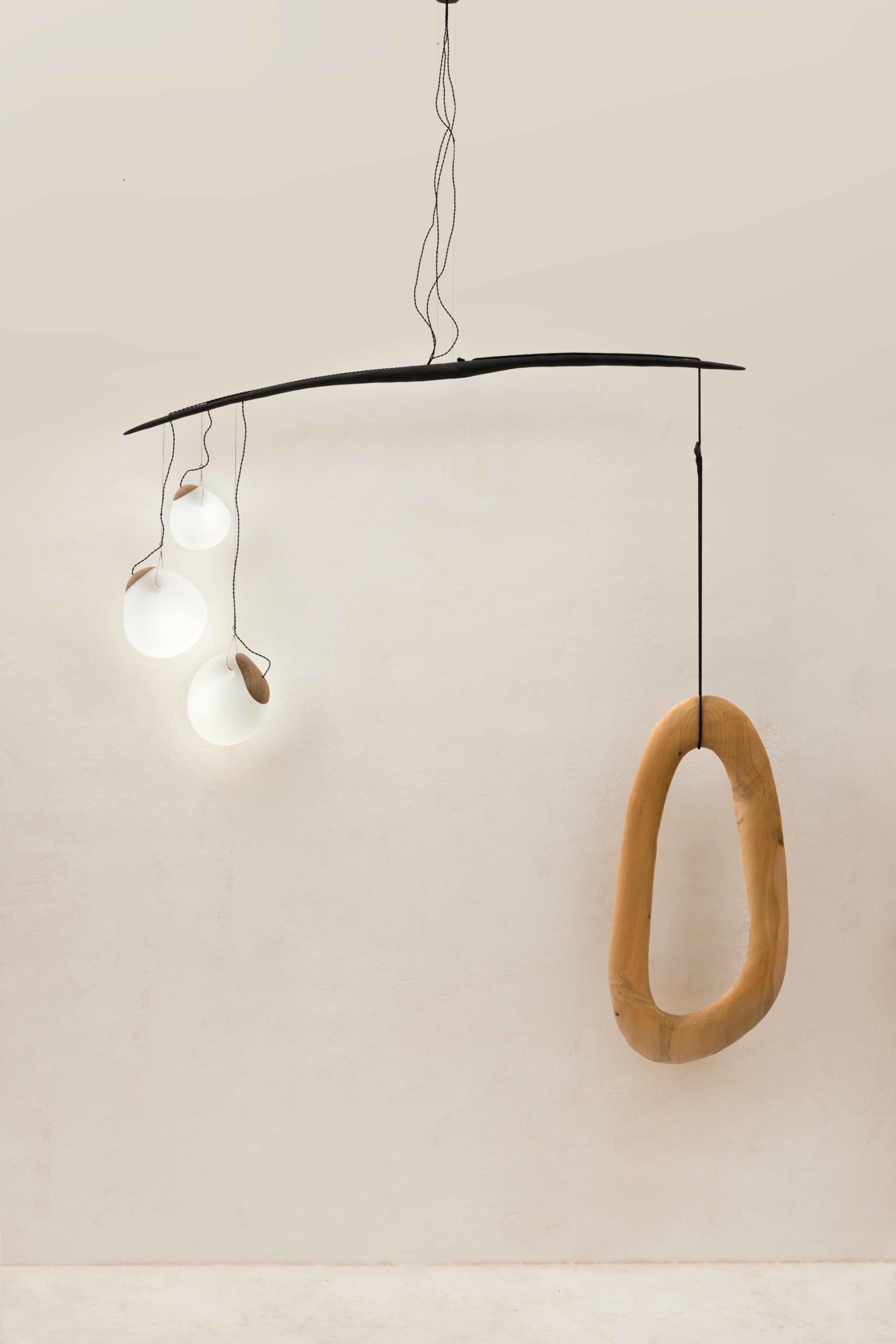 Curved Arch and Suspended Spheres Contemporary Wood Pendant by Jrme Pereira 4