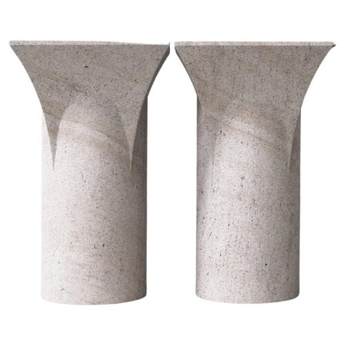 Cylindrical Base FLat Top Natural White Stone Side Tables Frederic Saulou