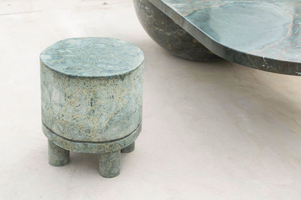 Diabase Volcanic Rock Side Table, Unique Hand Sculpted, Rooms 1