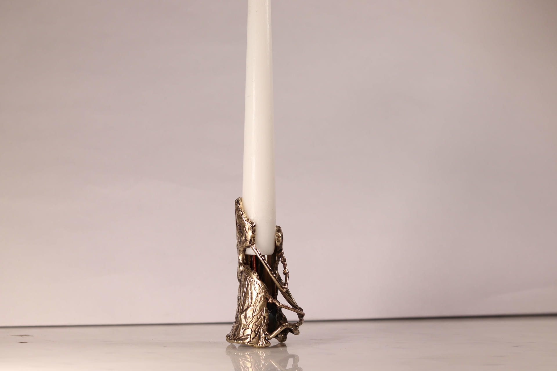 Ensemble of Hand Sculpted Flame Shaped Brass Candleholders by Samuel Costantini 10