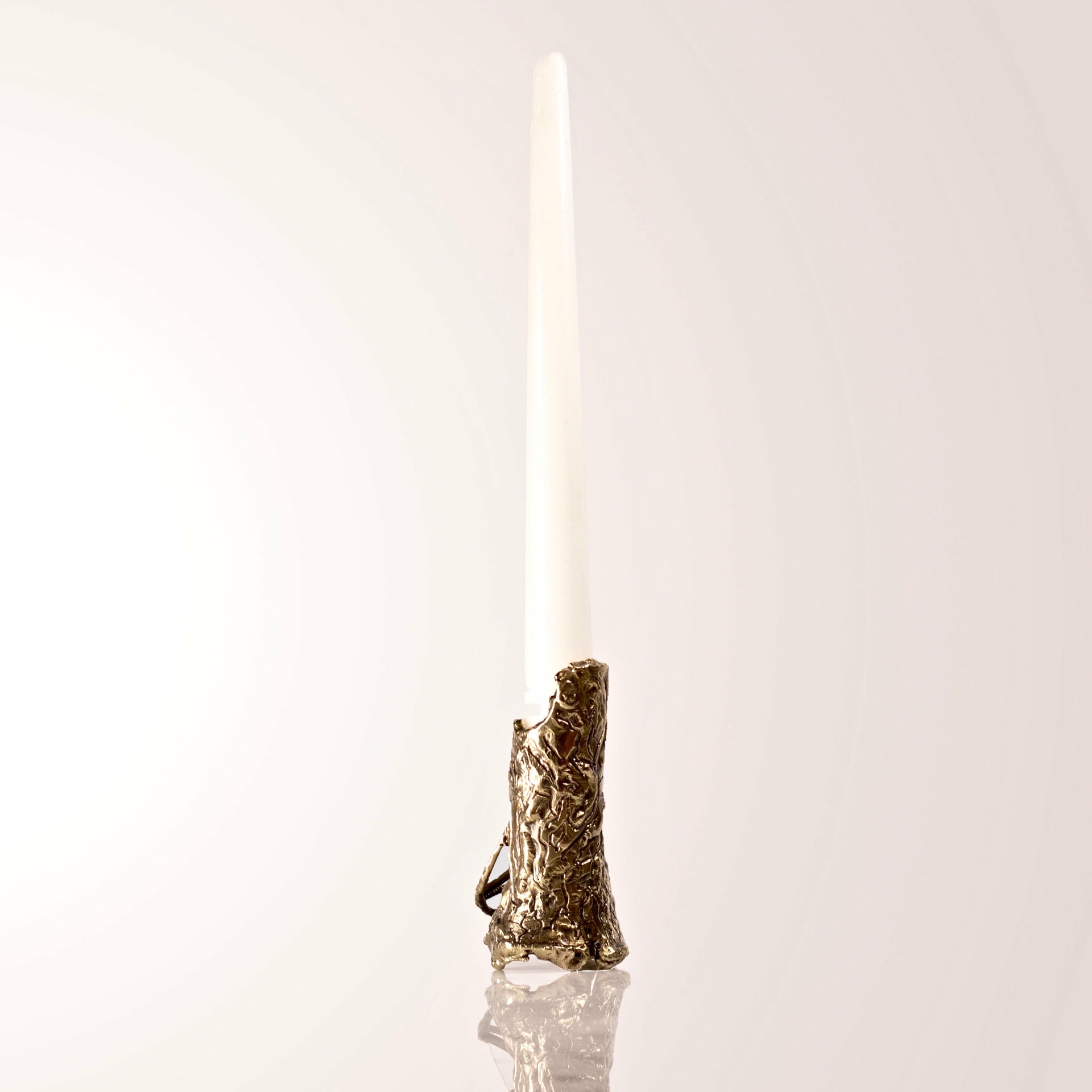 Ensemble of Hand Sculpted Flame Shaped Brass Candleholders by Samuel Costantini 3