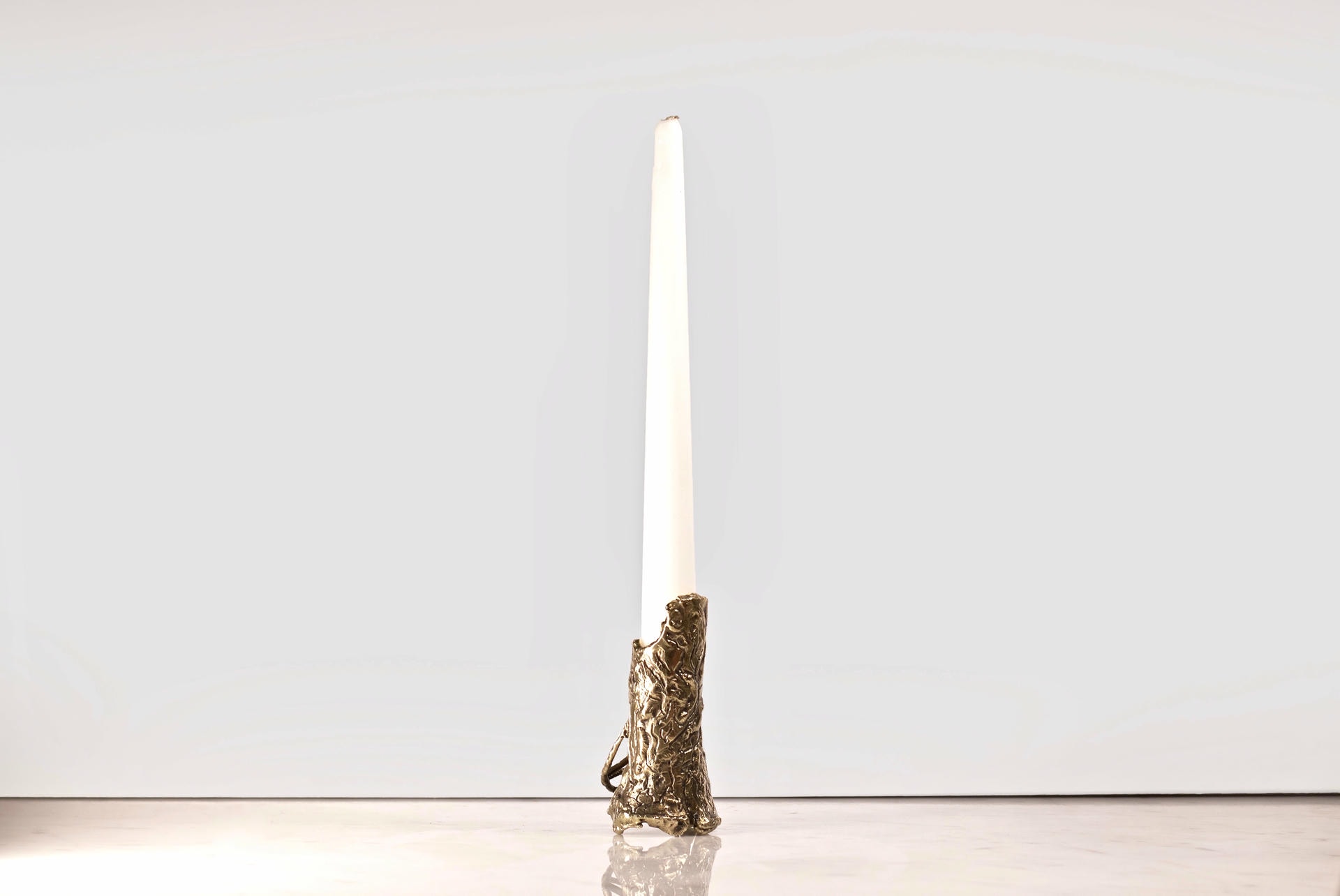 Ensemble of Hand Sculpted Flame Shaped Brass Candleholders by Samuel Costantini 5