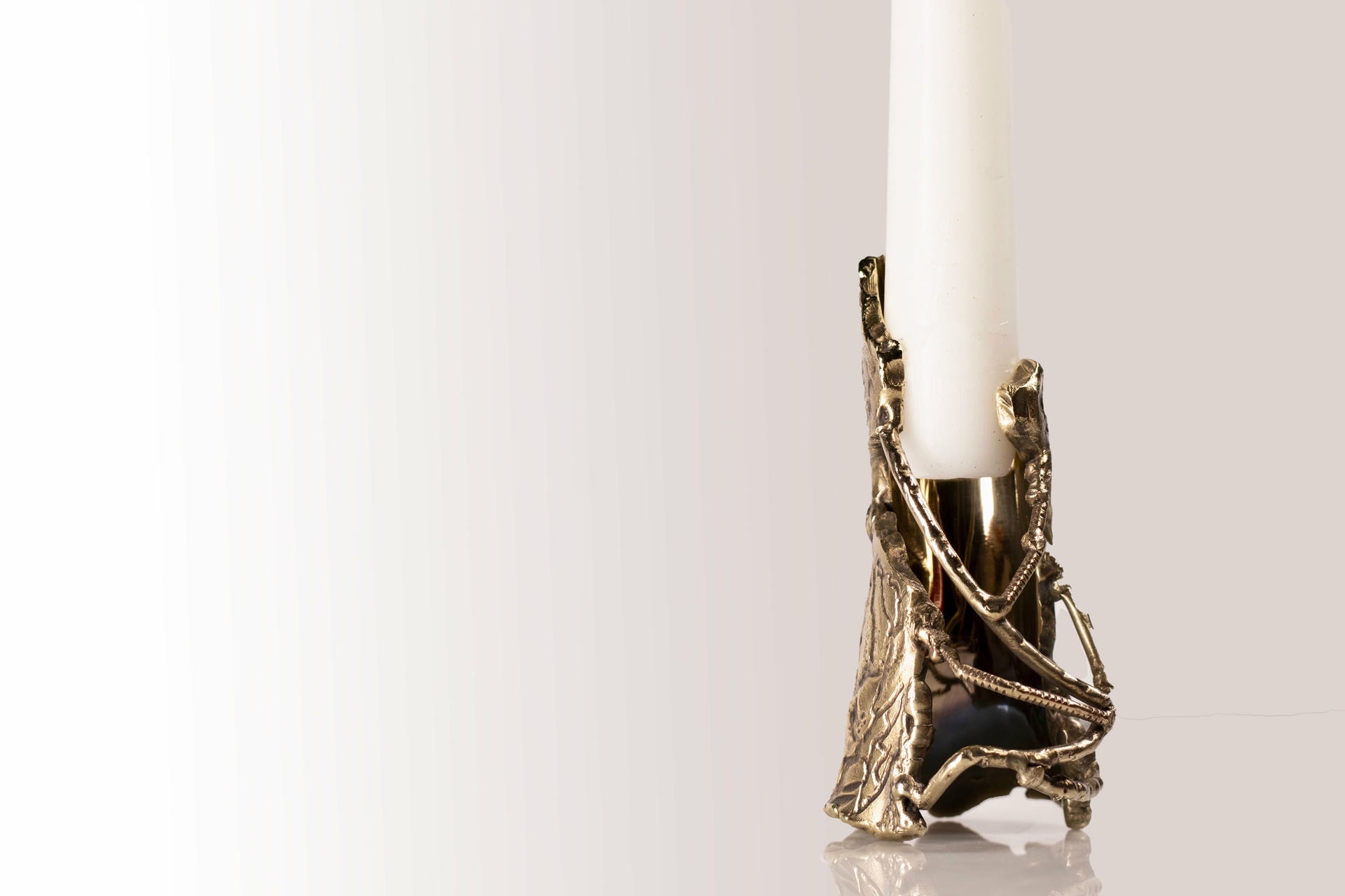 Ensemble of Hand Sculpted Flame Shaped Brass Candleholders by Samuel Costantini 6