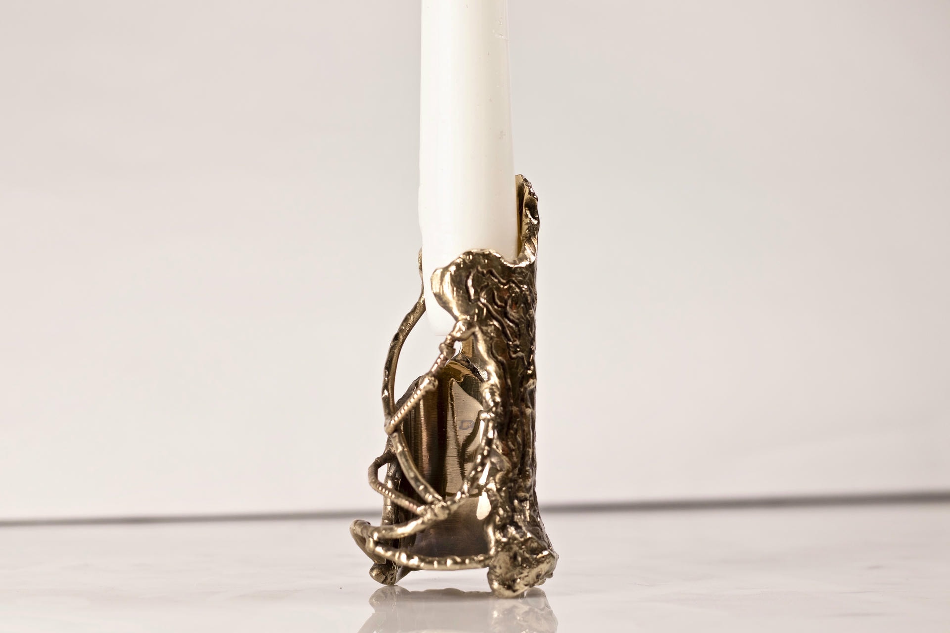 Ensemble of Hand Sculpted Flame Shaped Brass Candleholders by Samuel Costantini 7