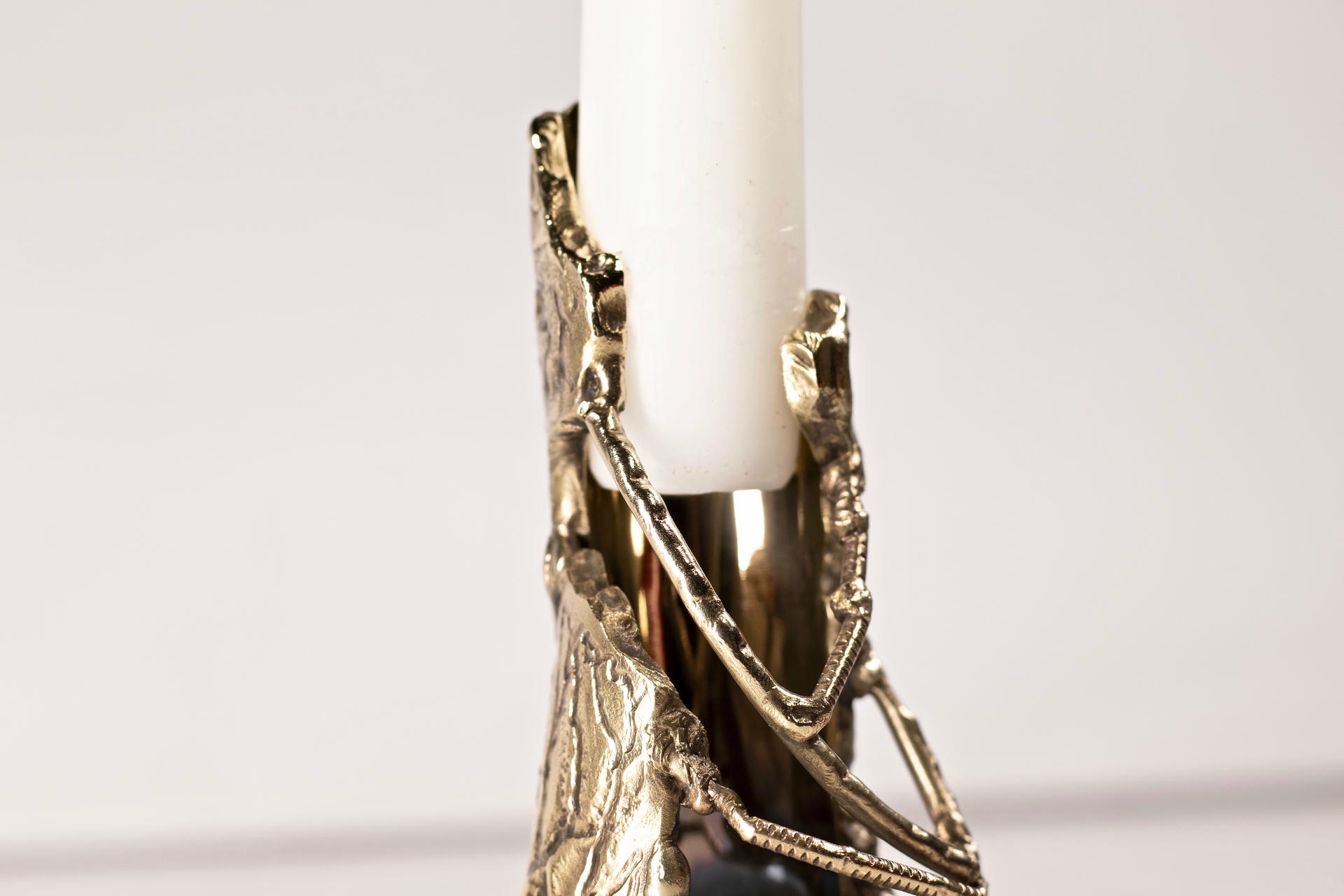 Ensemble of Hand Sculpted Flame Shaped Brass Candleholders by Samuel Costantini 8