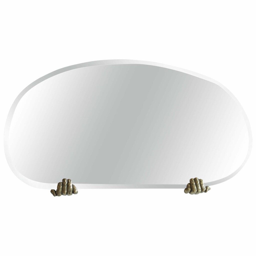 Gold Brass Handle Hand Sculpted Oval Contemporary Mirror by Samuel Costantini 1
