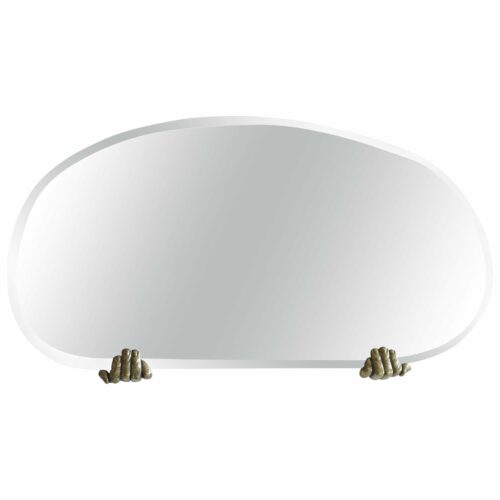 Gold Brass Handle Hand Sculpted Oval Contemporary Mirror by Samuel Costantini 1