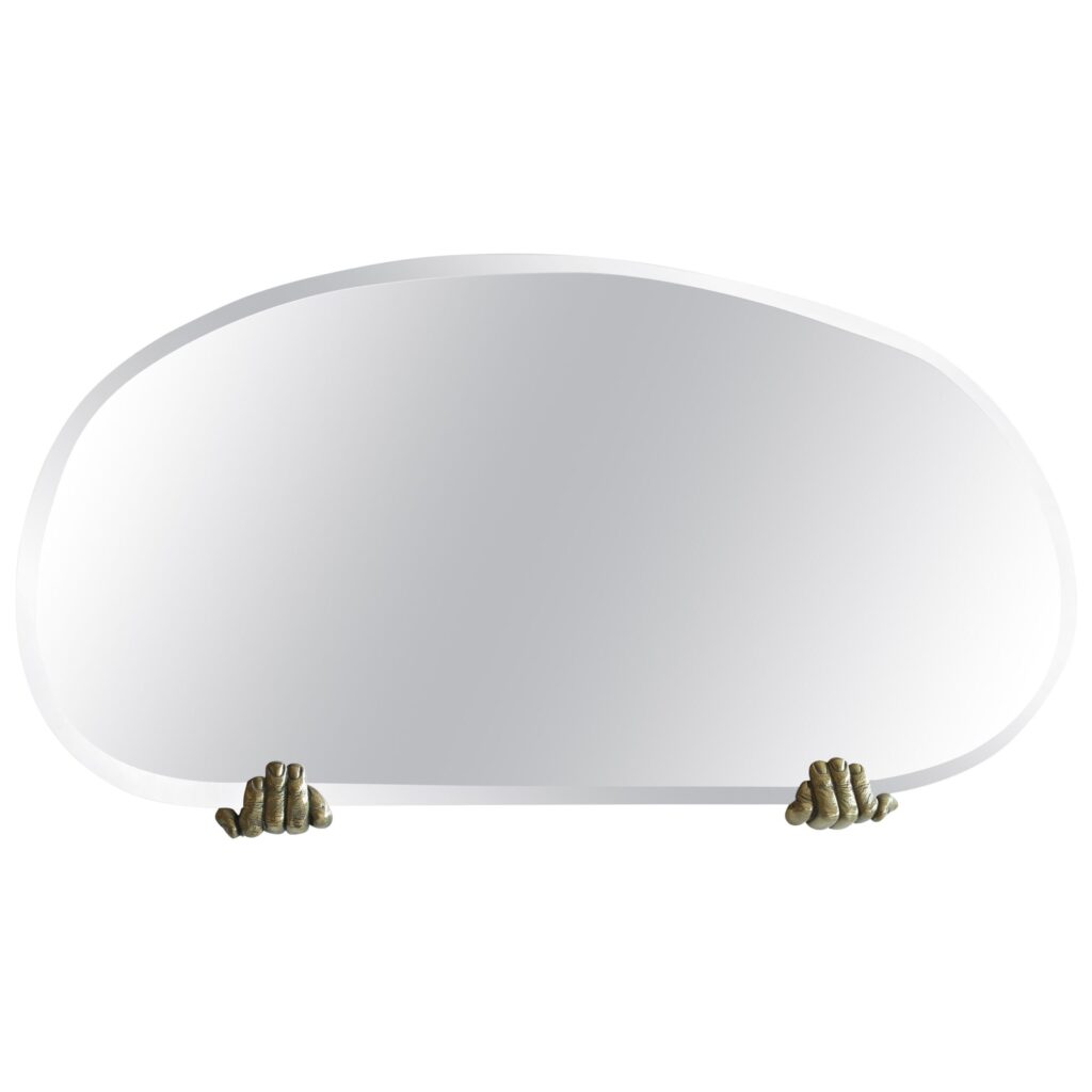 Gold Brass Handle Hand Sculpted Oval Contemporary Mirror by Samuel Costantini 1