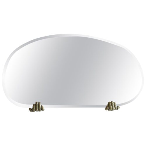 Gold Brass Handle Hand Sculpted Oval Contemporary Mirror by Samuel Costantini 1