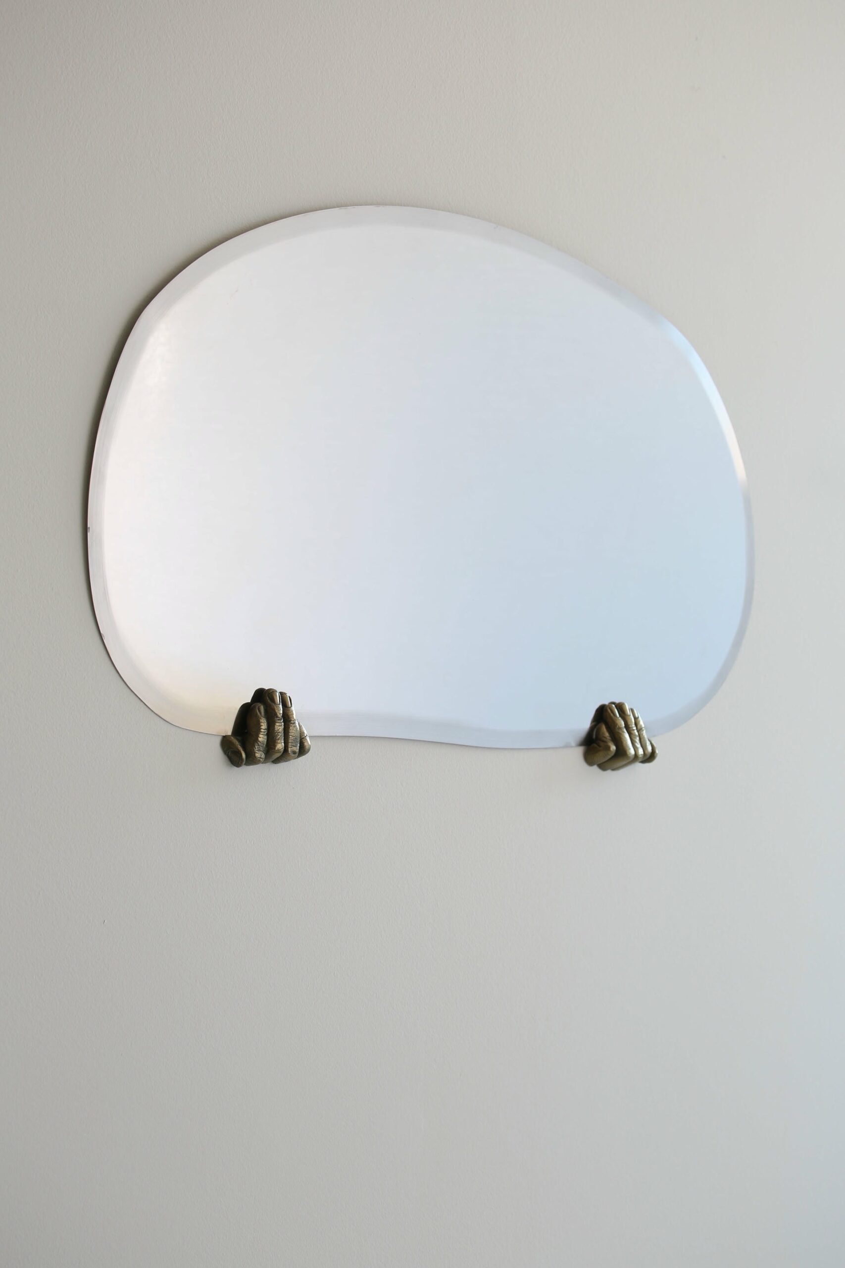 Gold Brass Handle Hand Sculpted Oval Contemporary Mirror by Samuel Costantini 2