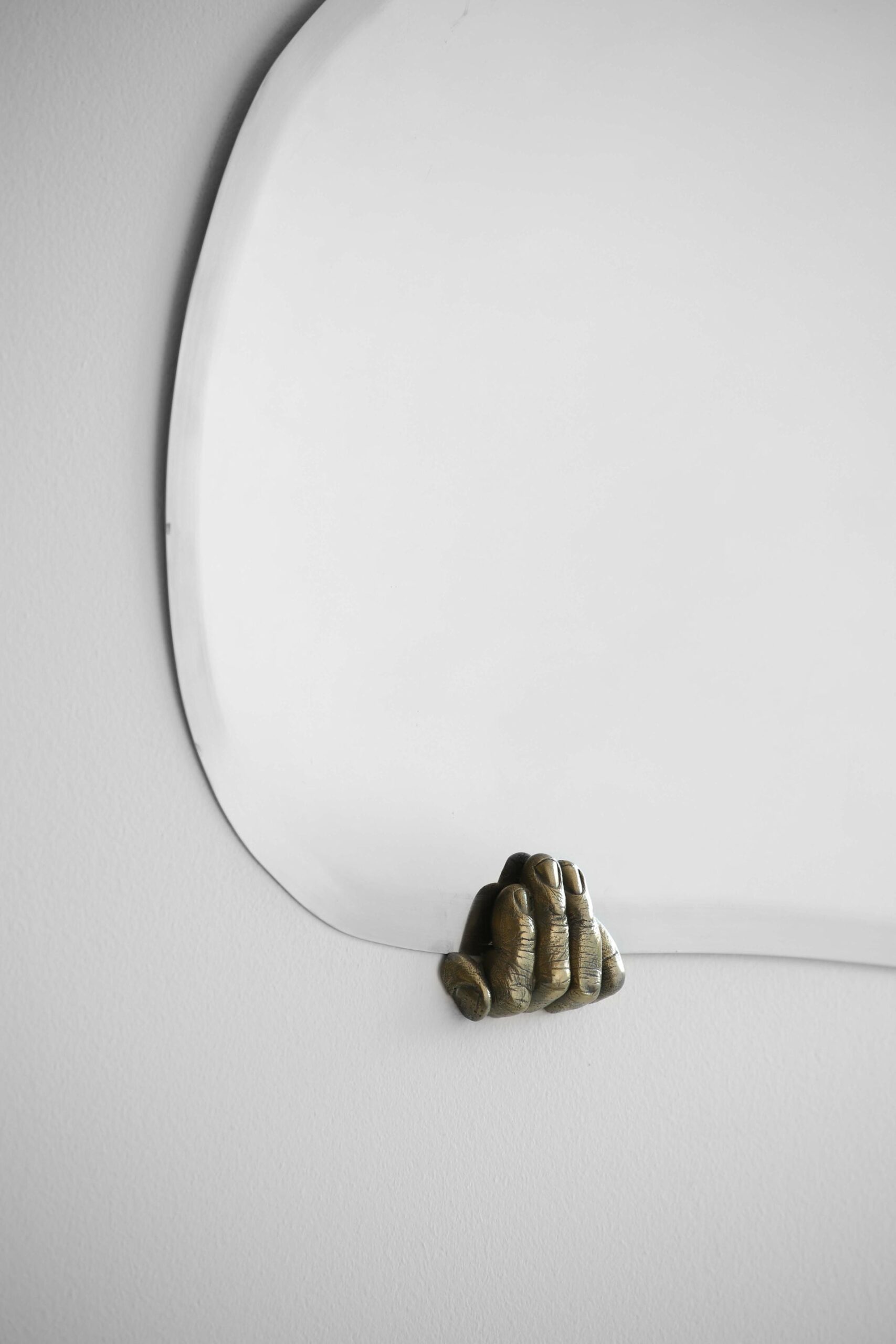 Gold Brass Handle Hand Sculpted Oval Contemporary Mirror by Samuel Costantini 4
