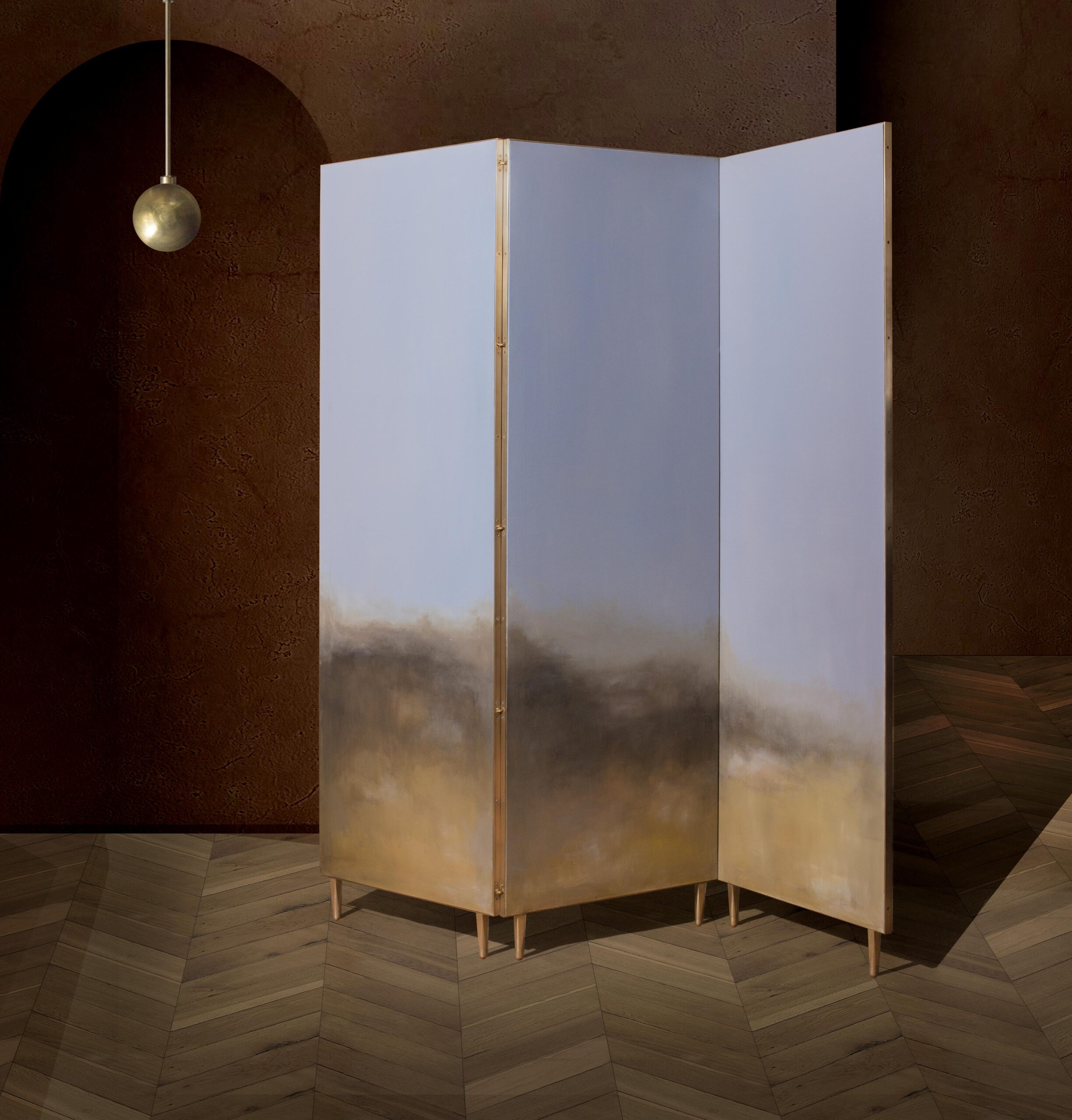 Grey Hand Painted Brass Screen by Jan Garncarek 5