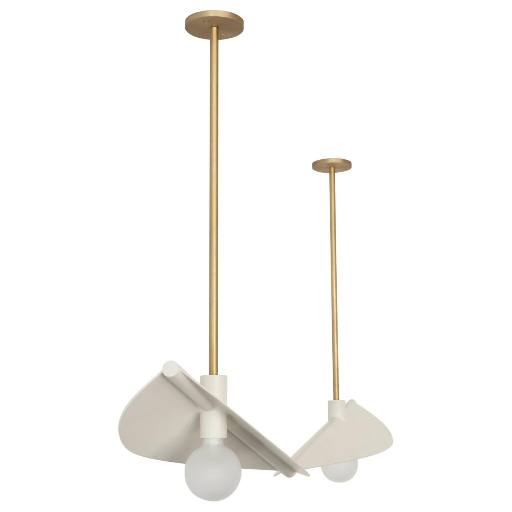 Handcrafted White Steel Brass Feuillage Duo Ceiling Mounted Light Carla Baz 1