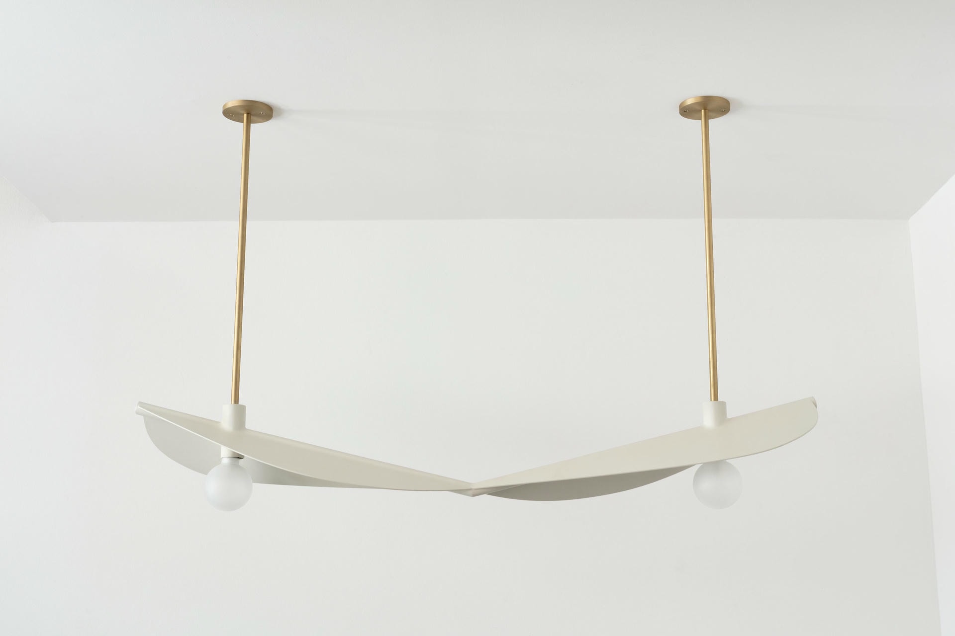 Handcrafted White Steel Brass Feuillage Duo Ceiling Mounted Light Carla Baz 2