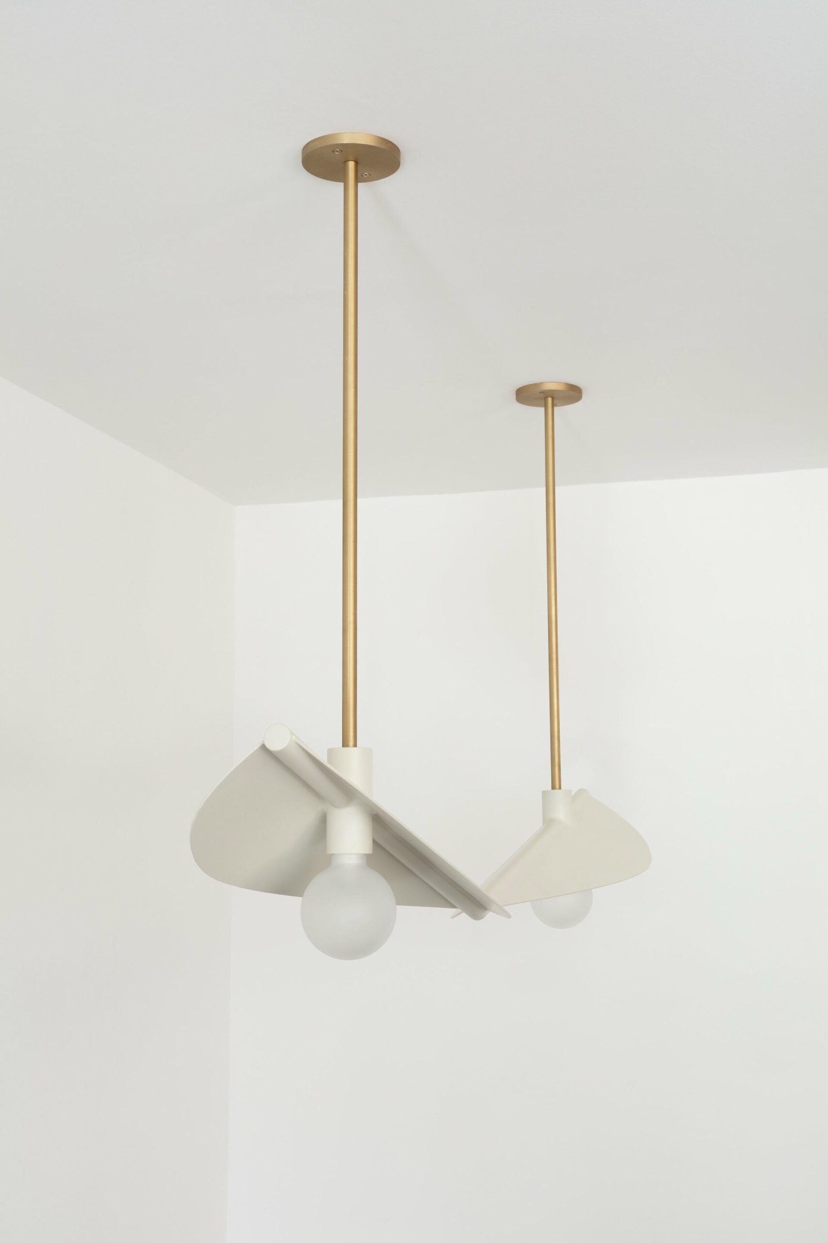 Handcrafted White Steel Brass Feuillage Duo Ceiling Mounted Light Carla Baz 4