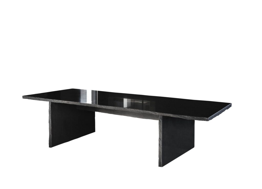 Marble Long Slate Dining Table Signed by Frédéric Saulou