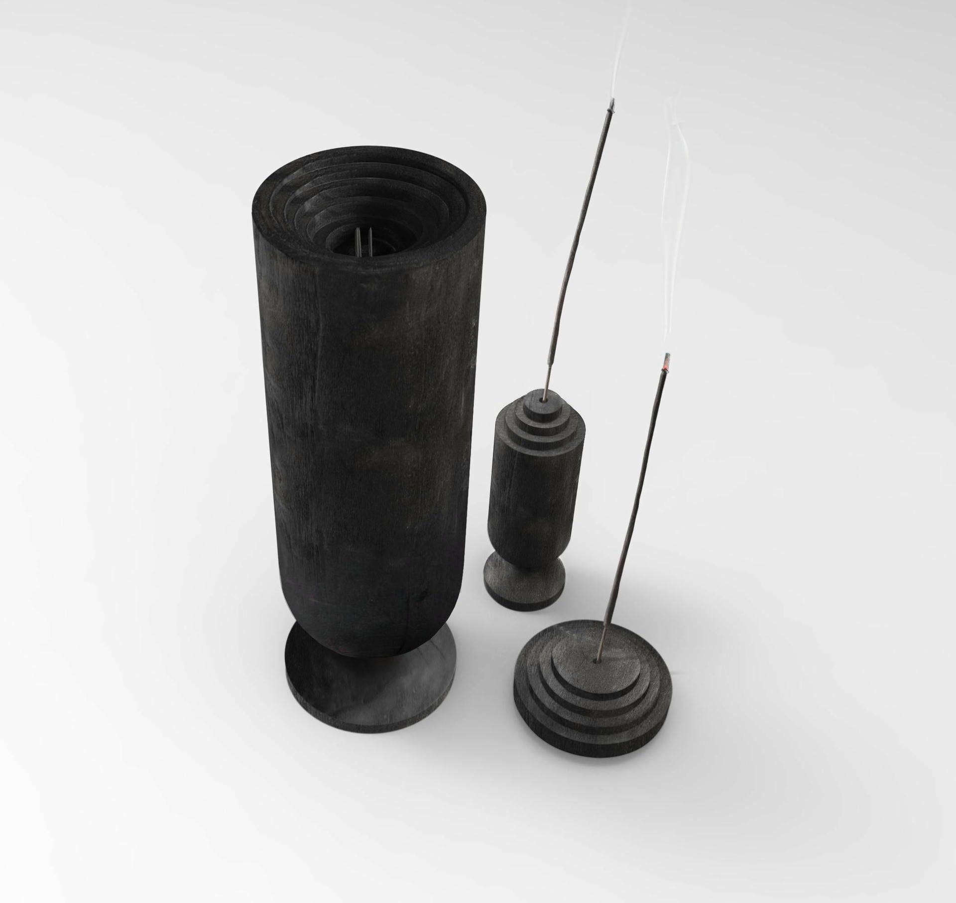 Matylda Sculpted Flamed Wood and Brass Censers by Jan Garncarek 3