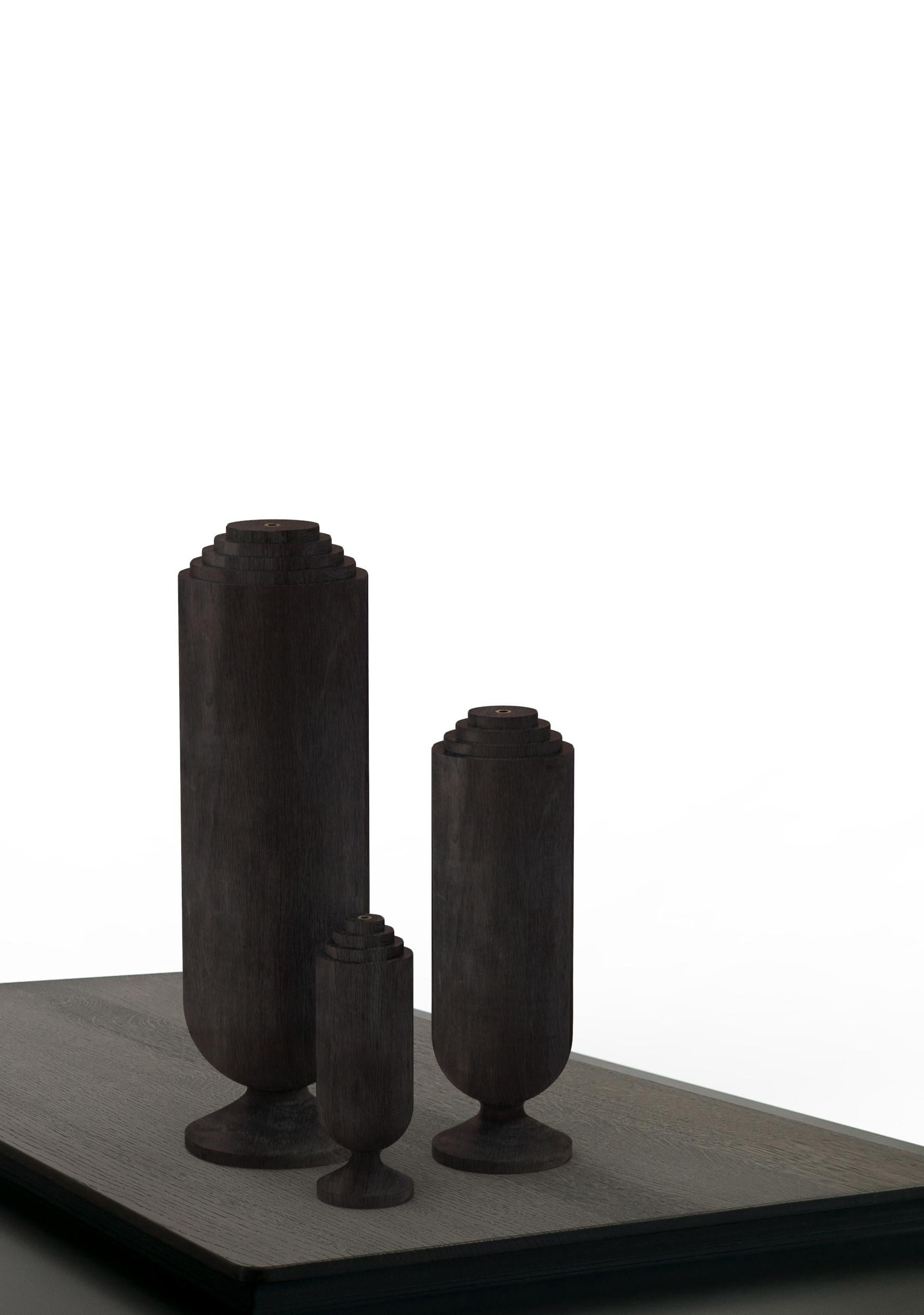 Matylda Sculpted Flamed Wood and Brass Censers by Jan Garncarek 4