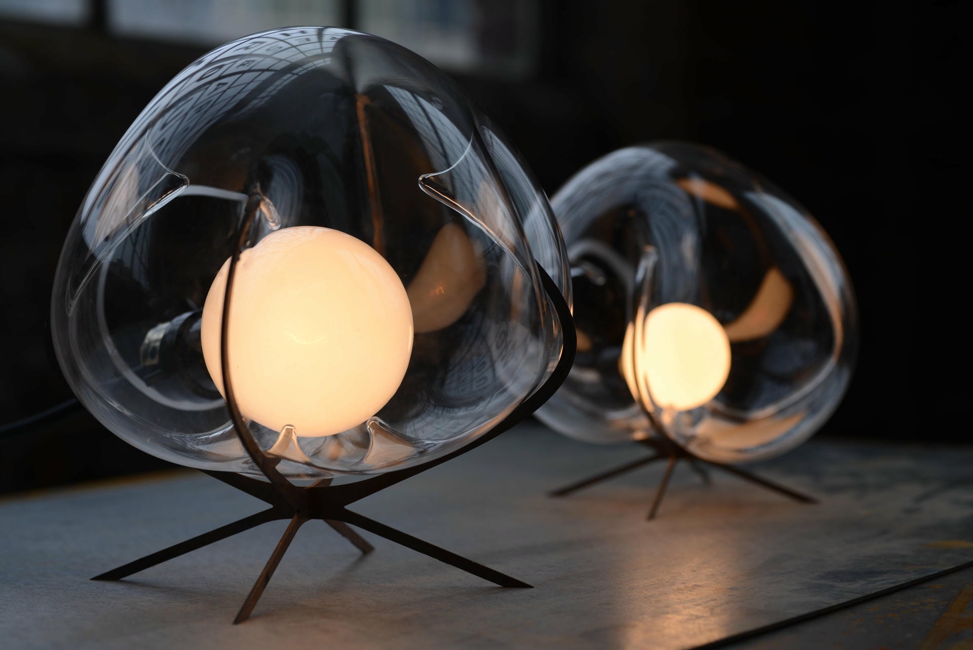 Modern Crystal Glass Steel Standing Light Table Lamp Exhale by Catie Newell 6