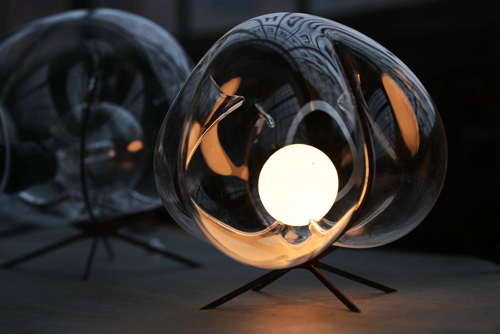 Modern Crystal Glass Steel Standing Light Table Lamp Exhale by Catie Newell 7
