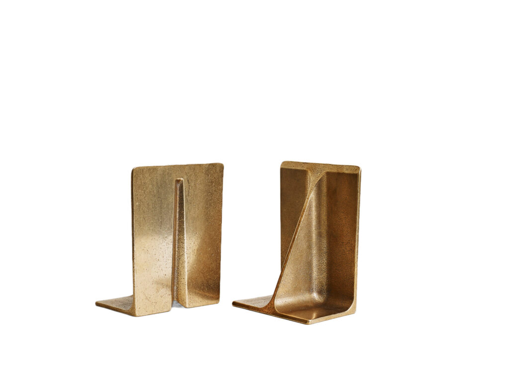 Pair of 2 Small Structural I Beam Gold Bronze Bookends by Henry Wilson 1