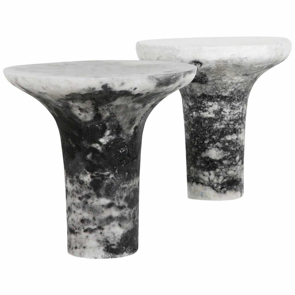 Pair of Marbled Salts Gueridons by Roxane Lahidji 1