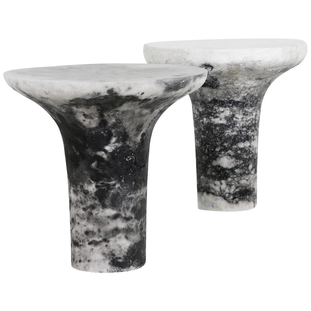 Pair of Marbled Salts Gueridons by Roxane Lahidji 1