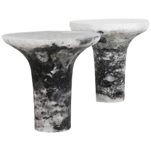 Pair of Marbled Salts Gueridons by Roxane Lahidji 1