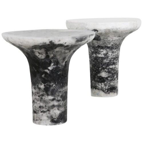 Pair of Unique Marbled Salts Gueridon by Roxane Lahidji 0