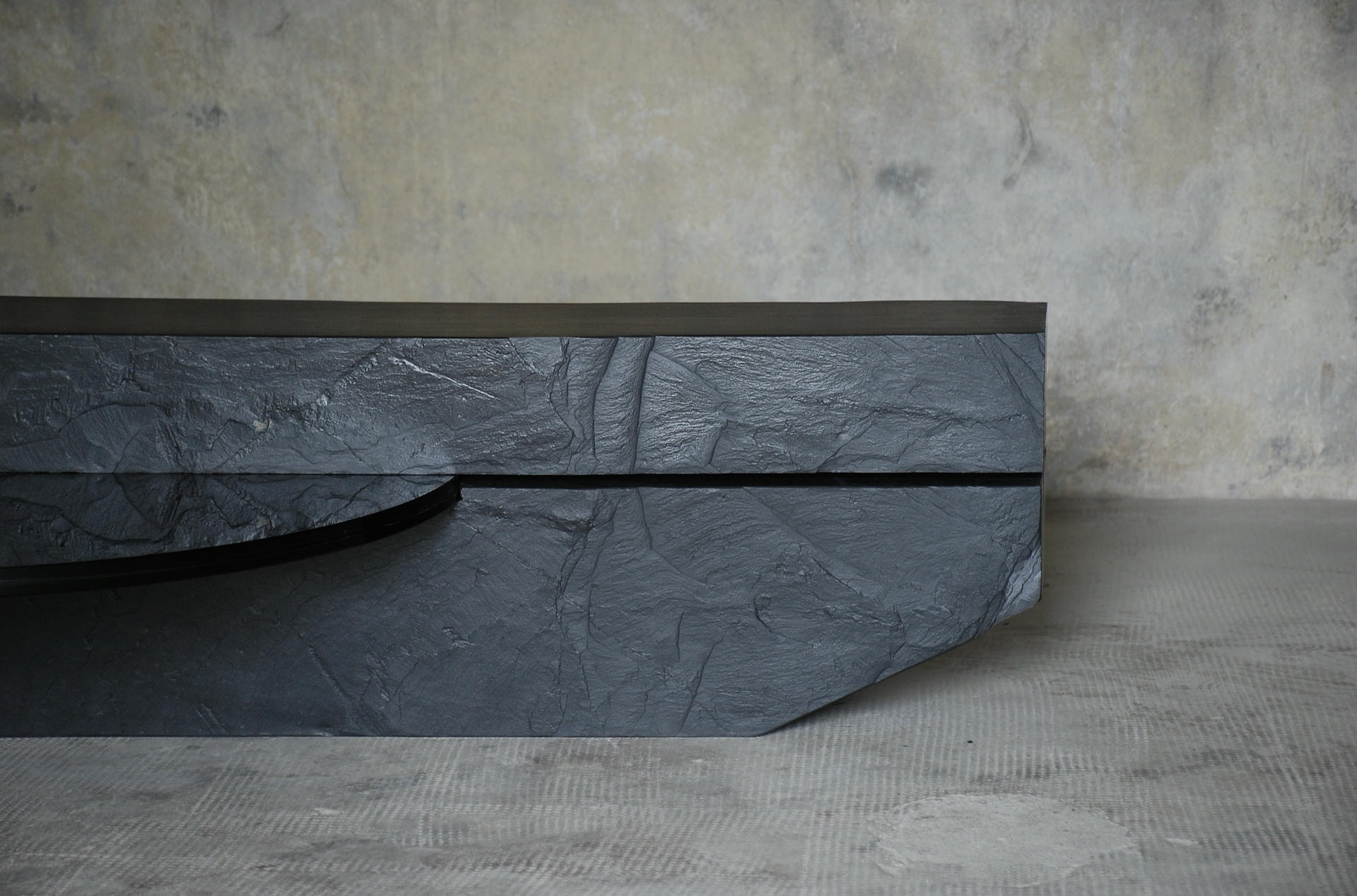 Rectangular Block like Grey Smoky Slate Coffee Table by Frédéric Saulou 4