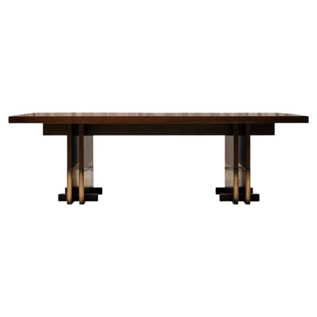 Rift Sculpted Dining Table by Andy Kerstens Walnut Brass Modern 1