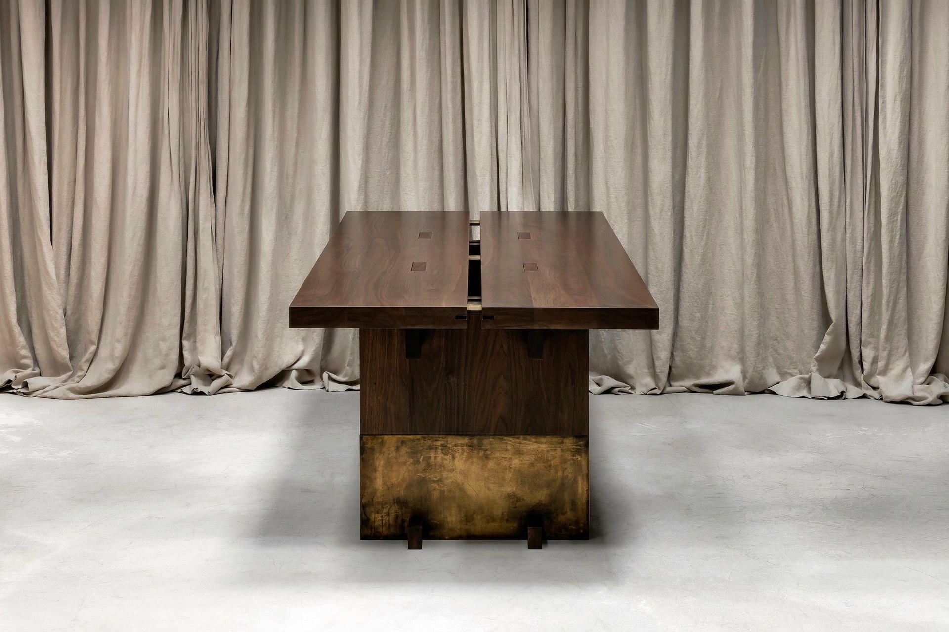 Rift Sculpted Dining Table by Andy Kerstens Walnut Brass Modern 11