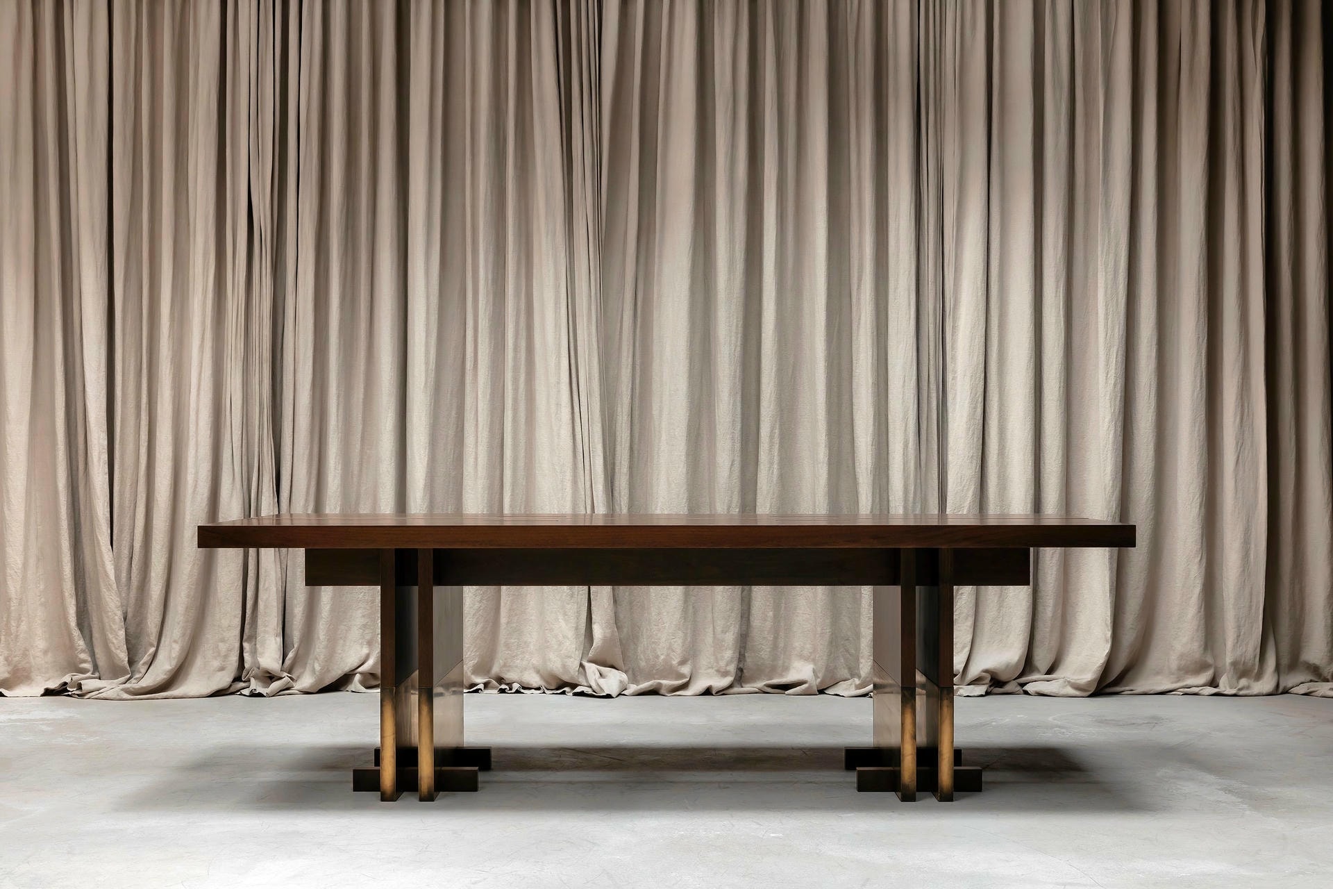 Rift Sculpted Dining Table by Andy Kerstens Walnut Brass Modern 14